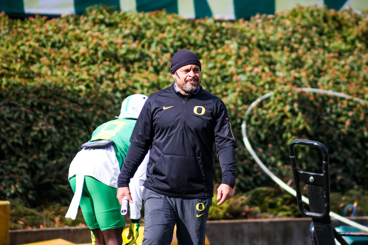 Oregon Cornerbacks Coach Demetrice Martin during spring ball.